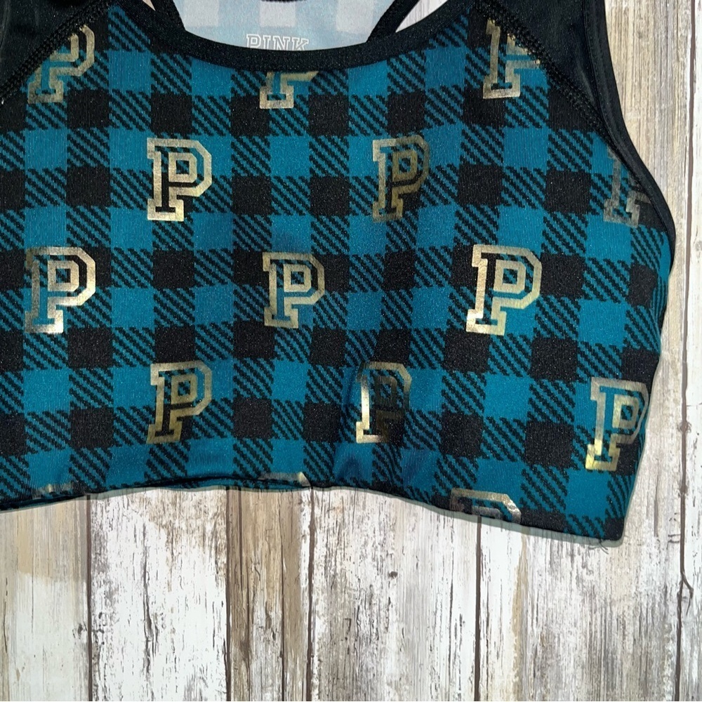 PINK Venetian Teal Plaid With Foil Print Bra - Picture 4 of 6
